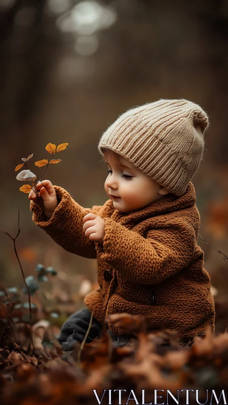 Child in Autumn Contemplation: Knit Beanie and Earthen Tones.