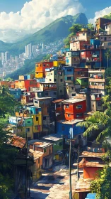 Hillside favela skyline under lush tropical mountain light.