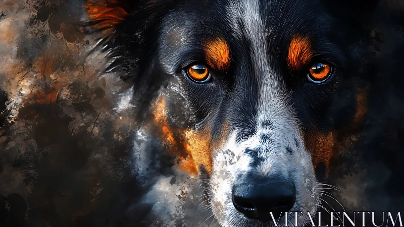 Molten-eyed shepherd emerges from swirling painted dusk