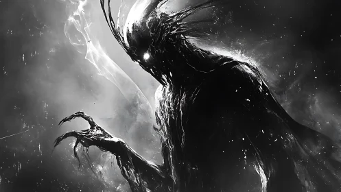 Shadowy humanoid creature emerges from swirling dark mist