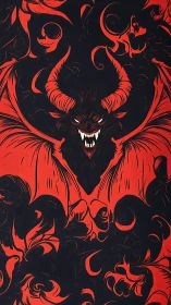Infernal winged demon rising from swirling scarlet shadows.