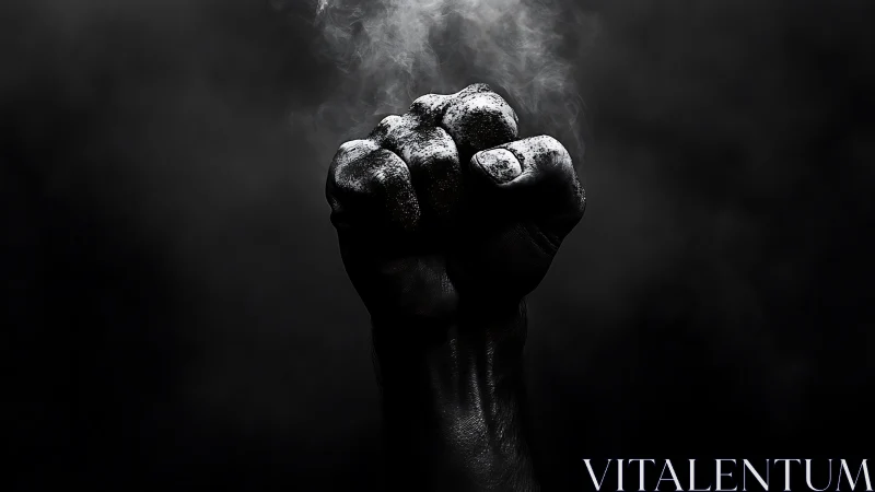 Clenched Fist with Powder Dust Against Dark Background.