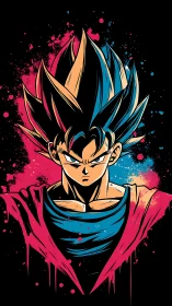 Neon splatter anime portrait with bold cel-shaded contours.