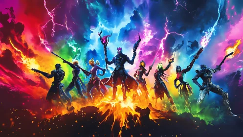 Neon-clad heroes command elemental power over lava rift