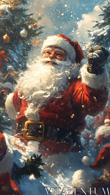 Festive Santa portrait in dynamic snowy digital painting style.