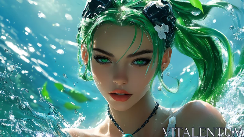 Sea-born emerald muse rising through crystal tides.