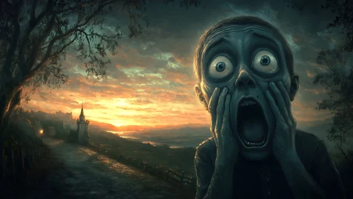 Dusk-swept scream on a haunted coastal road of wonder.