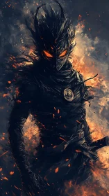 Ember-Wreathed Shadow Warrior in dynamic digital painting style.