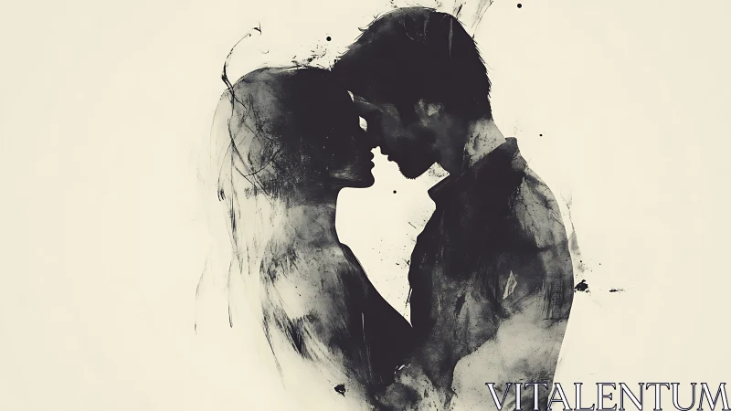 Double Exposure Portrait of Couple Kissing.