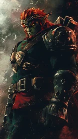 Armored green-skinned warrior with crown in side profile.