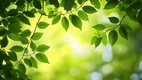 Sunlit Green Leaves with Soft Bokeh Background in Nature Style.