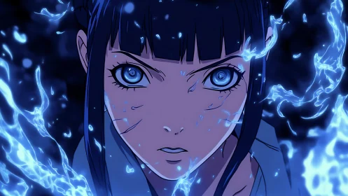 Electrified anime heroine with glowing blue elemental aura.