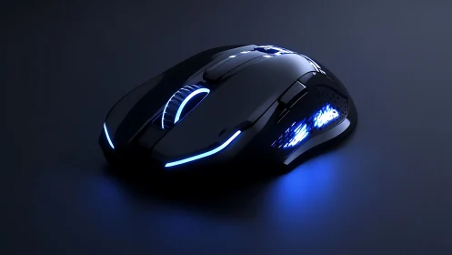Futuristic gaming mouse glows with blue LED edge lighting
