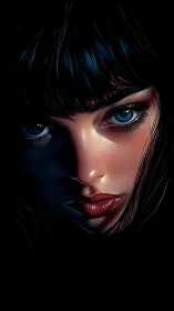 Cinematic close-up portrait with luminous blue eye detail.