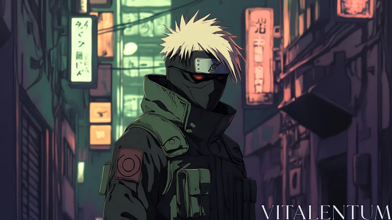 Masked night sentinel stalks neon alleys with quiet menace