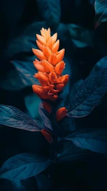 Vivid Orange Flower Spike with Teal Foliage Backdrop