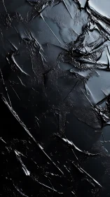 Monochrome tectonic texture in sculpted gloss black relief.