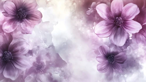 Purple Cosmos Blooms: Digital Floral Composition With Ethereal Soft Focus.