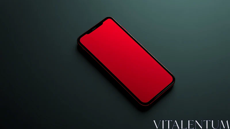Modern smartphone with vibrant red display screen against neutral background.