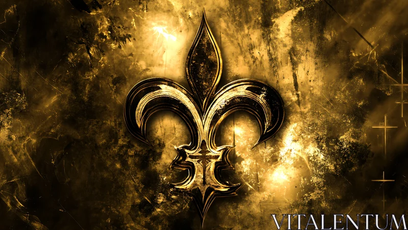Gold fleur de lis symbol rendered on textured grunge background