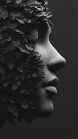 Midnight petal visage dreaming in sculpted grayscale hush.