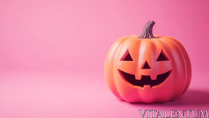 Smiling 3D jack o lantern on bright pink studio background.