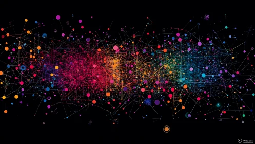 Neon data nebula with multicolor network constellations.