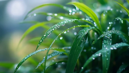 Rain-kissed blades whisper quietly through soft green light