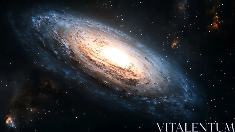 Spiral galaxy rendering with luminous core and dust-lane structure