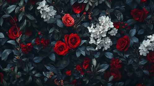 Crimson Blooms Dance Through Midnight Foliage