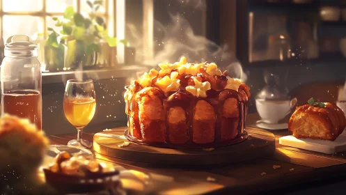 Honeyed Indulgence: A Gilded Feast in Amber Twilight.