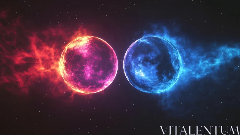 Binary energy spheres in red and blue plasma nebular interaction