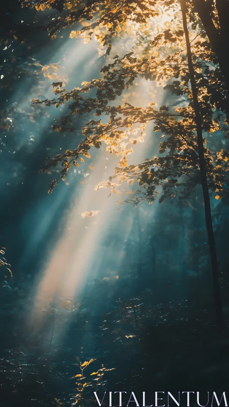 Sunbeams Weave Quiet Spells Through a Midnight-Toned Forest.
