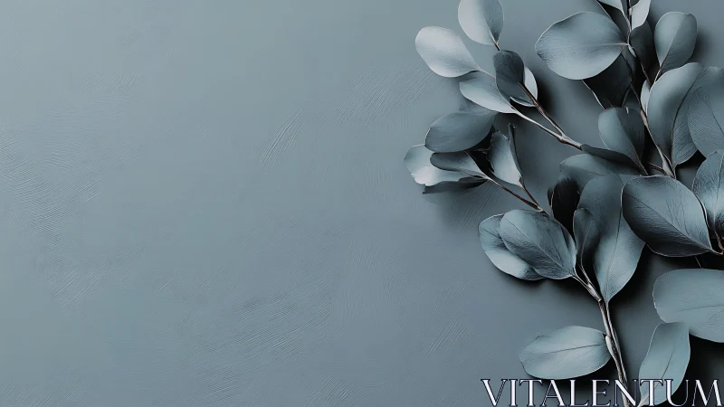 Cool-toned eucalyptus branch resting on textured slate backdrop.