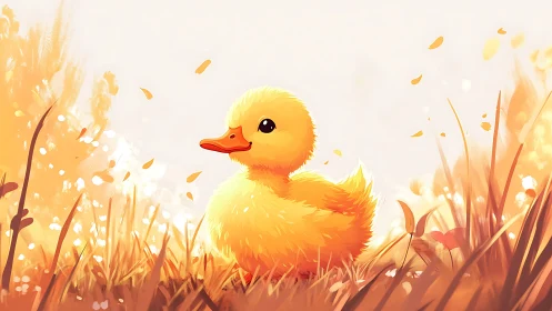 Golden duckling rendered in warm backlit digital painting