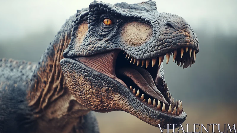 Hyper-detailed theropod head render shows textured skin and dentition