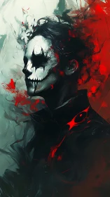 Haunting clown mask portrait glows in swirling red mist
