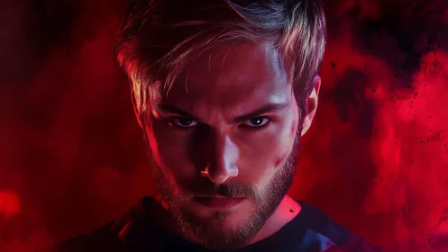 Brooding ember-eyed antihero framed in crimson stormlight.