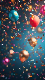 Metallic Balloons Burst Through Confetti Explosion.