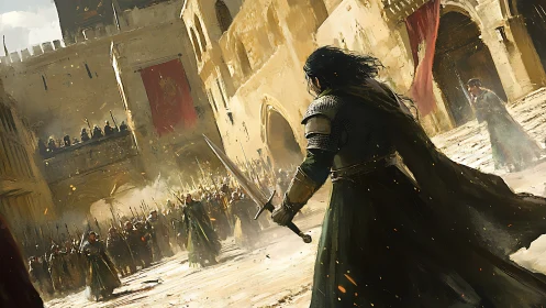 Steel sings in the sun as the lone warrior claims the courtyard