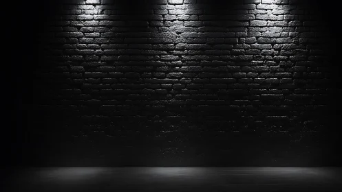Directional spotlights shape a dark textured brick backdrop