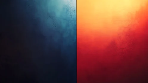 Dual color abstract wall with blue and orange halves.