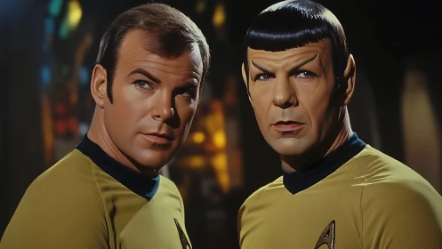 Two uniformed officers stand in controlled studio lighting