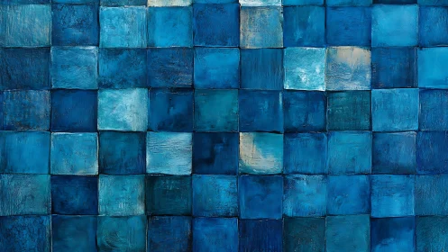 Textured blue square grid forms layered abstract surface