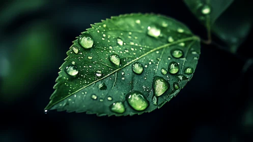 Hydrophobic leaf microtopography with refractive water droplets.