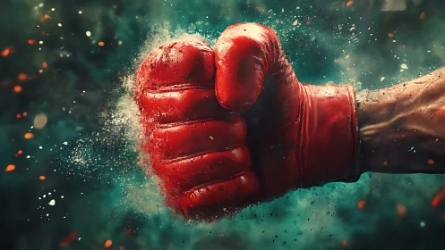 Red boxing glove delivering punch with explosion effect