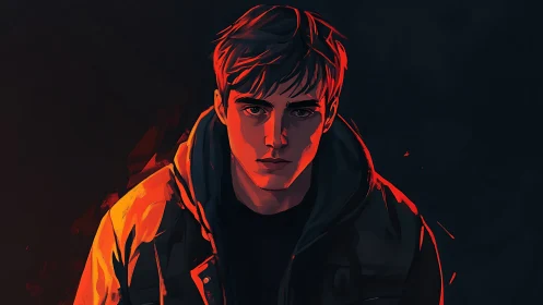 Digital portrait depicts male figure in directional lighting