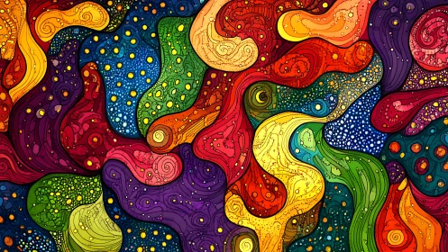 Colorful abstract swirls with dotted textures in motion.