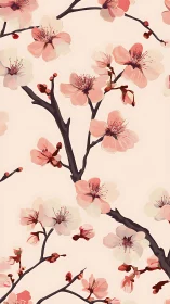 Cherry Blossoms in Soft Pink Bloom on Dark Branches.