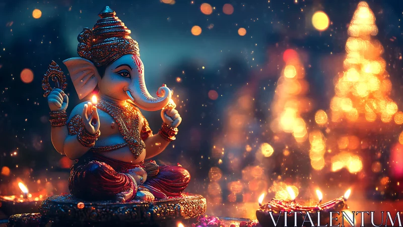 Gleaming Ganesha in ember-bright festival dreamlight.
